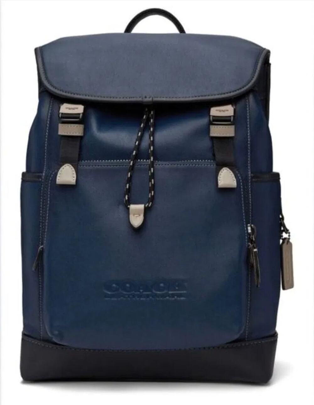 Coach League Flap Backpack — Midnight Navy Leather